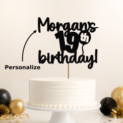 19th Birthday Personalized Glittering Black Cake Pick